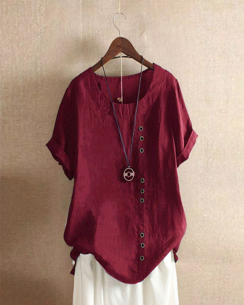 Camicia Donna Manica Corta con Bottoni Decorativi
