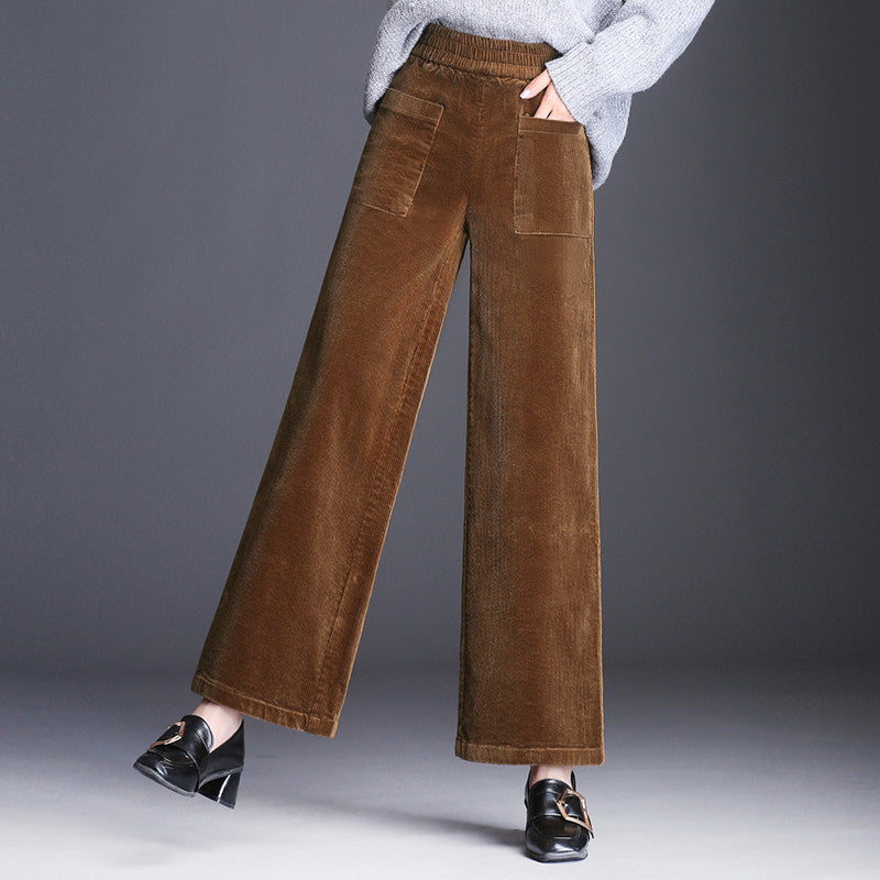Pantaloni Donna in Velluto a Coste Gamba Larga