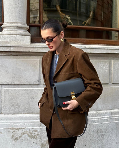 Giacca Donna in Pelle Scamosciata Classica con Chiusura a Bottoni