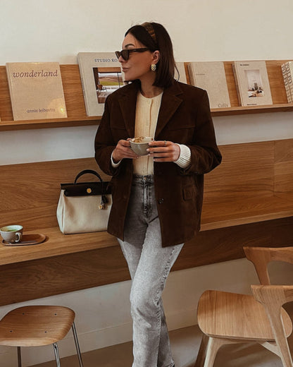 Giacca Donna in Pelle Scamosciata Classica con Chiusura a Bottoni