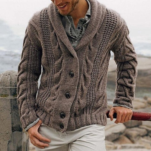 Cardigan Uomo Maglia a Treccia Collo Sciarpa