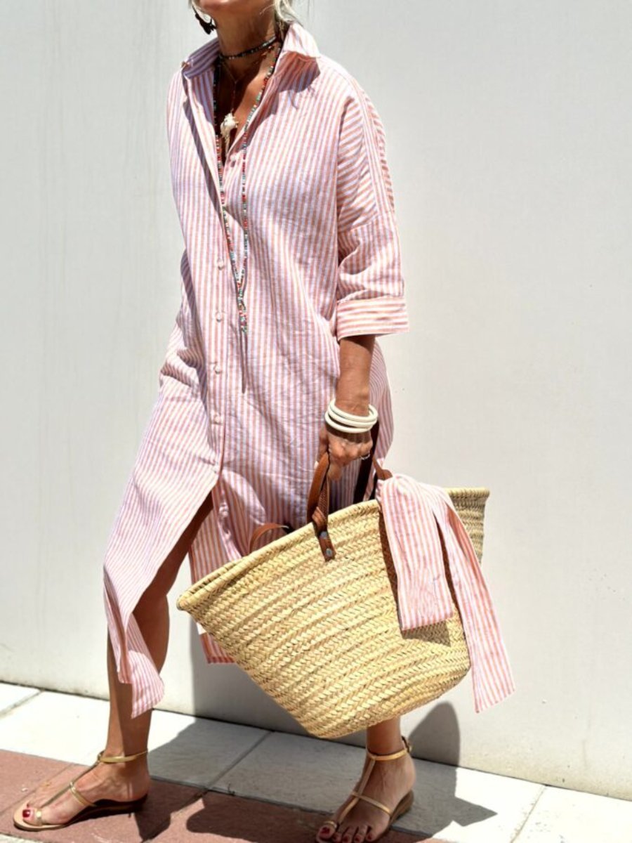 Abito Camicia Donna Manica Lunga Lunghezza Midi
