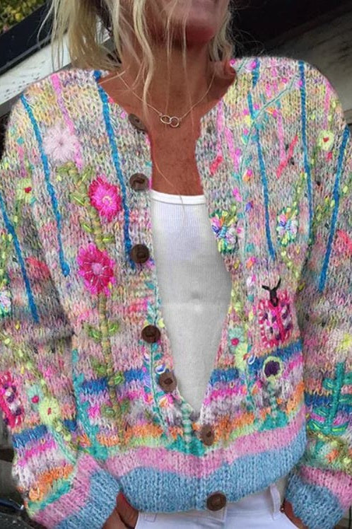Cardigan Donna Fantasia Floreale Vestibilità Regular - Brentozzi