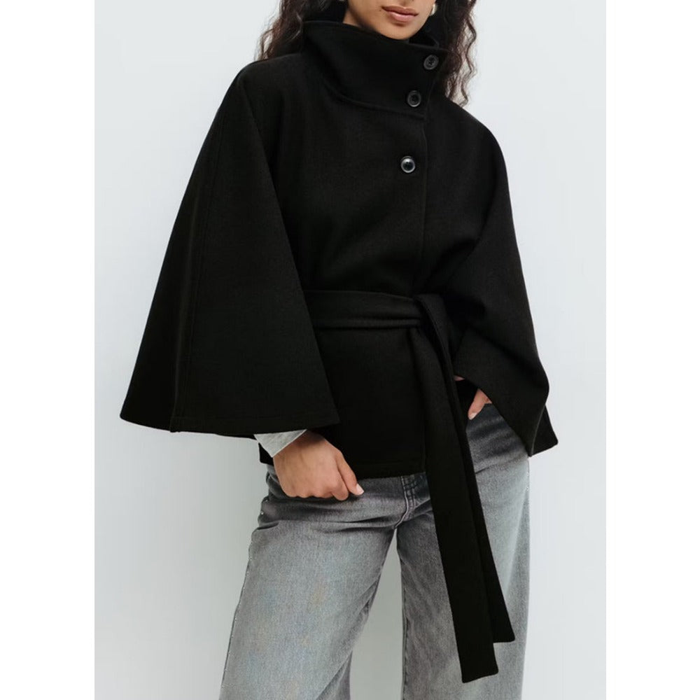 Cappotto Donna con Collo Alto Stile Mantella