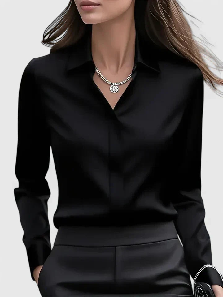 Camicia Donna in Satin con Bottoni e Manica Corta