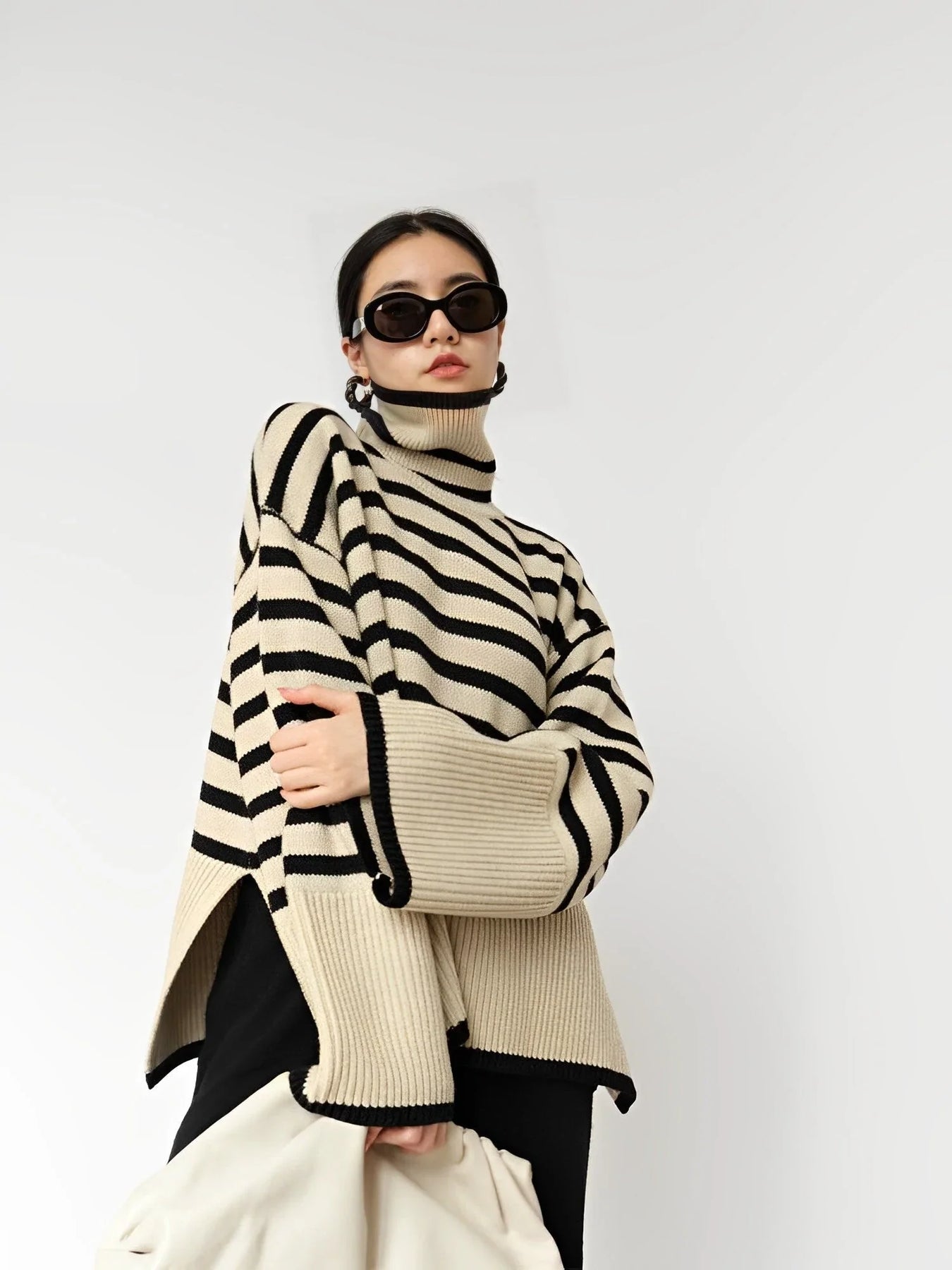 Maglione Donna Cotone Oversize Collo Alto Morbido - Brentozzi
