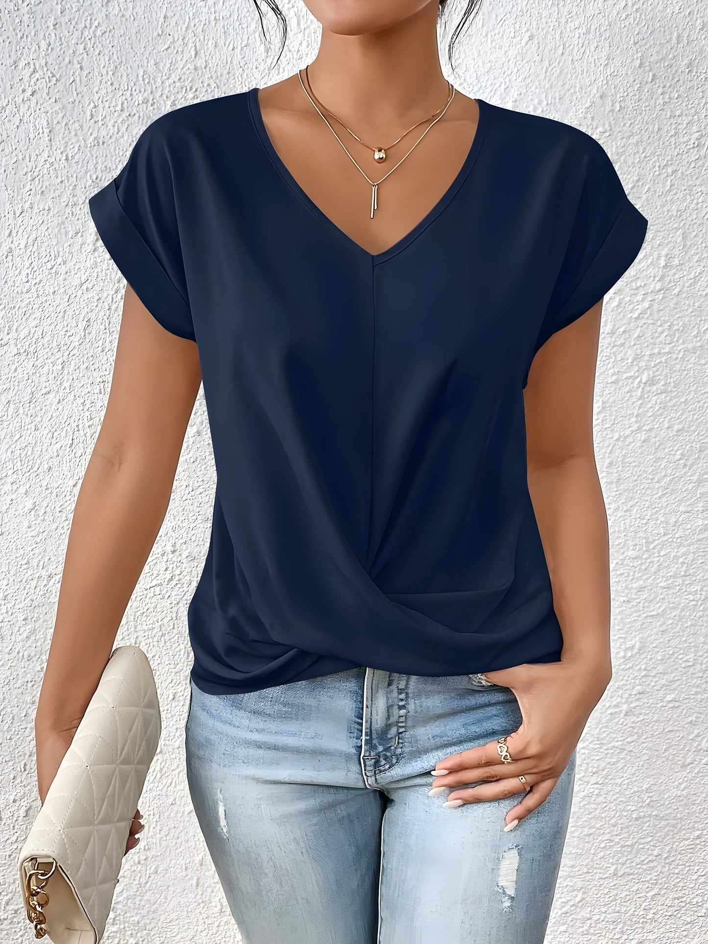 T-shirt Donna Scollo a V Manica Corta Basic