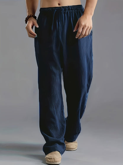 Pantaloni Lino Uomo Comfort Vestibilità Lunga