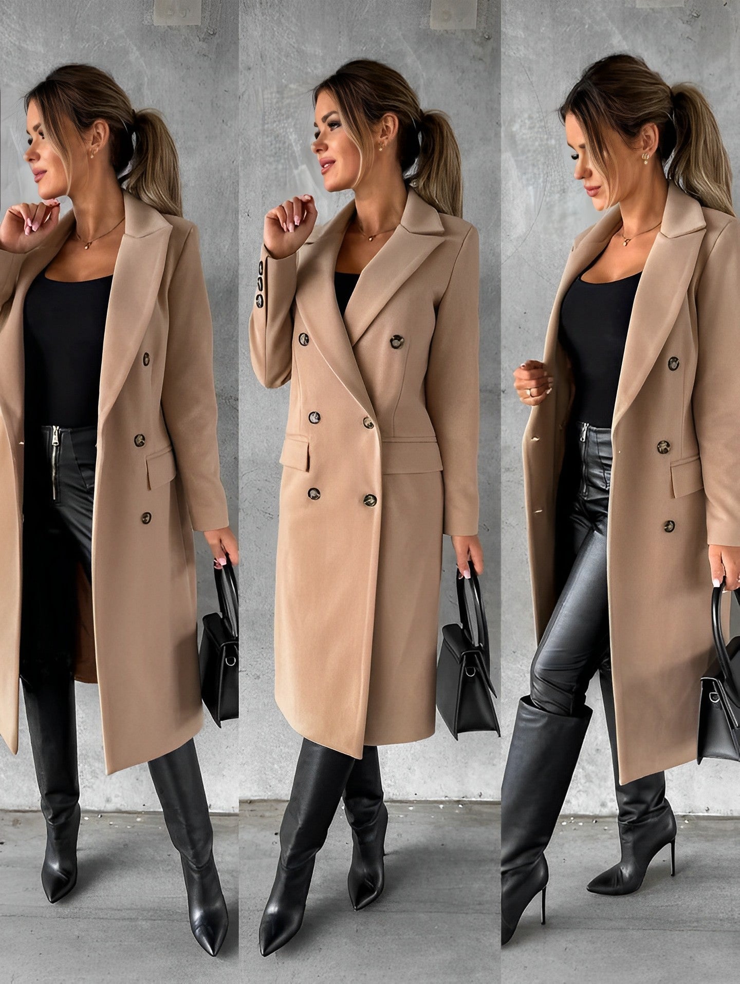 Cappotto Donna Doppio Petto Tessuto Classico Elegante