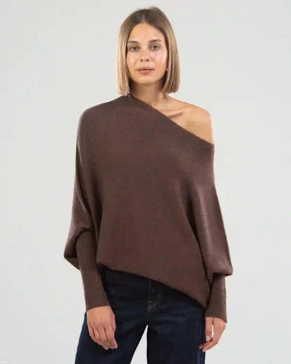 Maglione Donna Collo Alto con Effetto Drappeggiato Asimmetrico