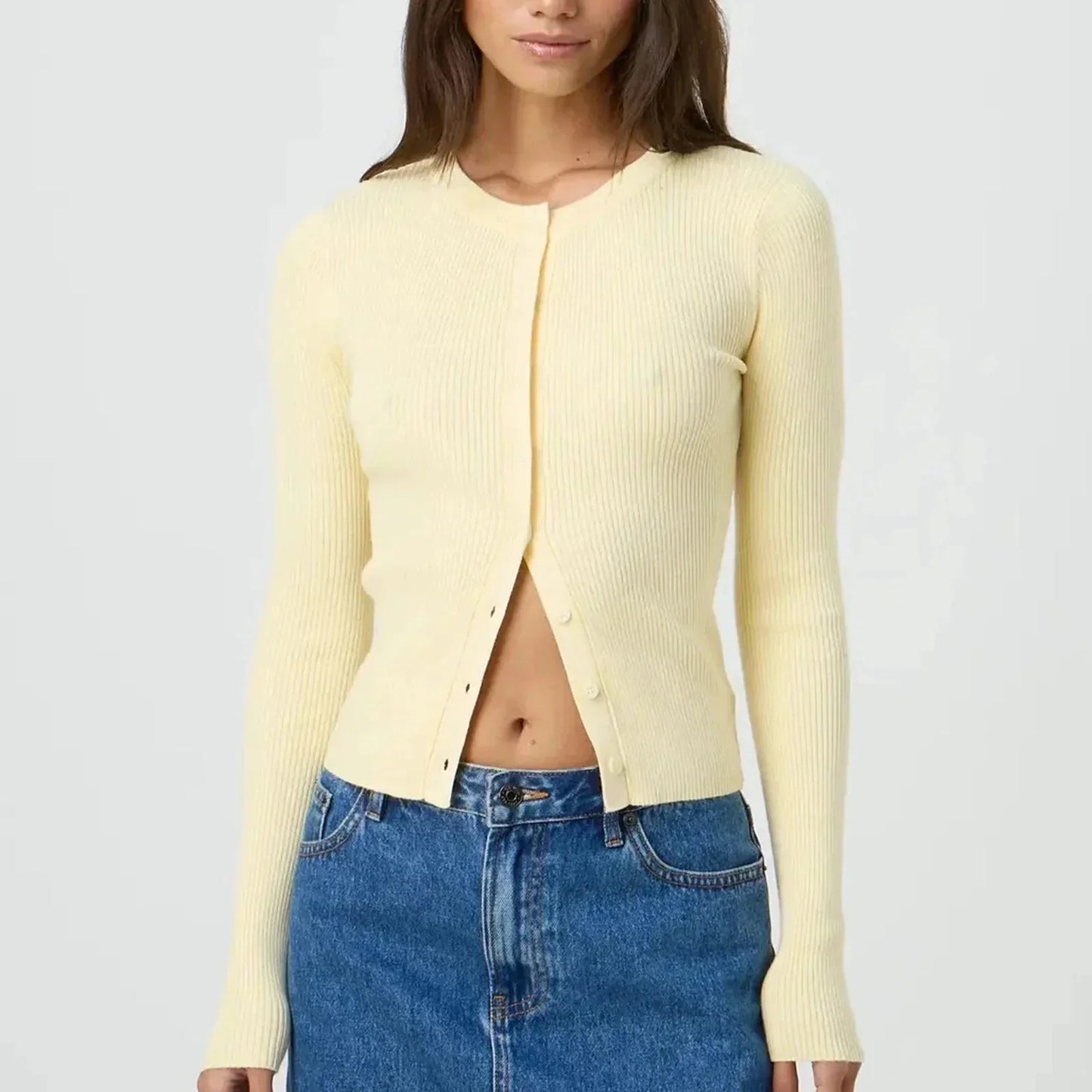 Cardigan Donna Cotone Costine Manica Lunga Slim - Vesarelli