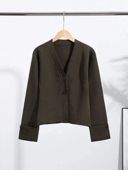 Cardigan blanc pour femme, décontracté, avec boutons et col en V, en tricot doux.