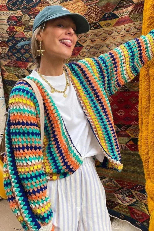 Cardigan Donna in Maglia a Righe Vestibilità Regular - Vesarelli
