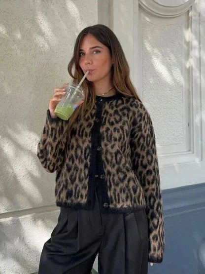 Cardigan Donna in Maglia Manica Sbuffo Motivo Animalier - Vesarelli