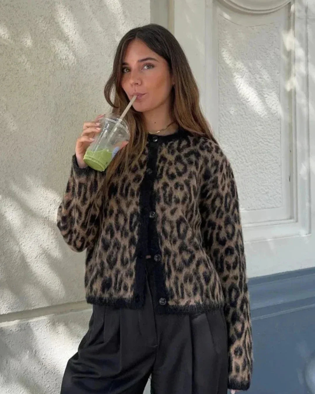 Cardigan Donna Manica Lunga Motivo Animalier - Vesarelli
