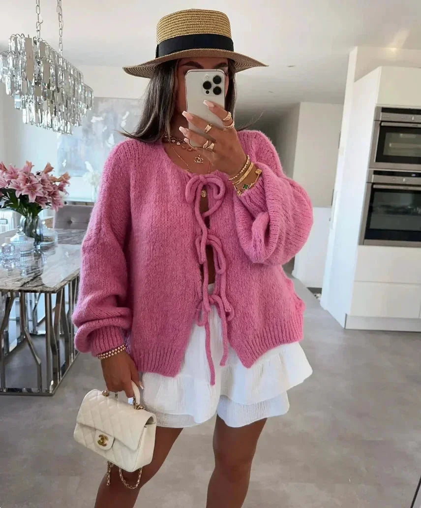Cardigan Donna in Maglia Manica Ampia Nodo Frontale - Vesarelli