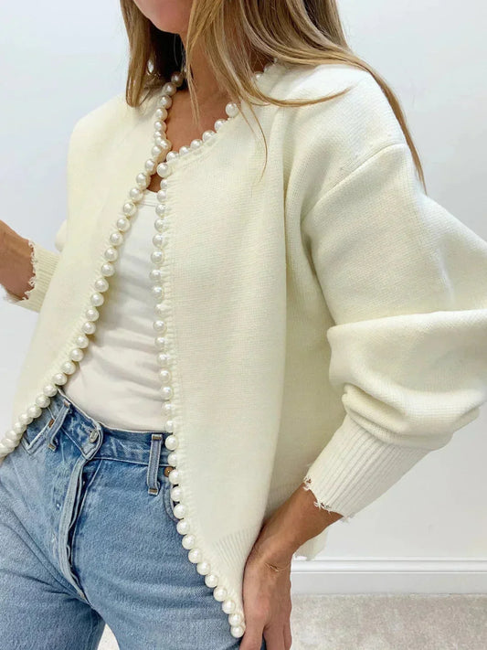 Cardigan Donna Aperto con Bordatura perle Elegante - Vesarelli