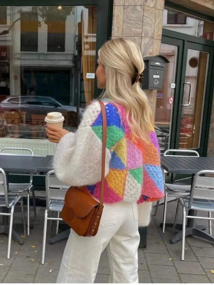 Cardigan Donna Patchwork Crochet Maniche Testurizzate - Vesarelli