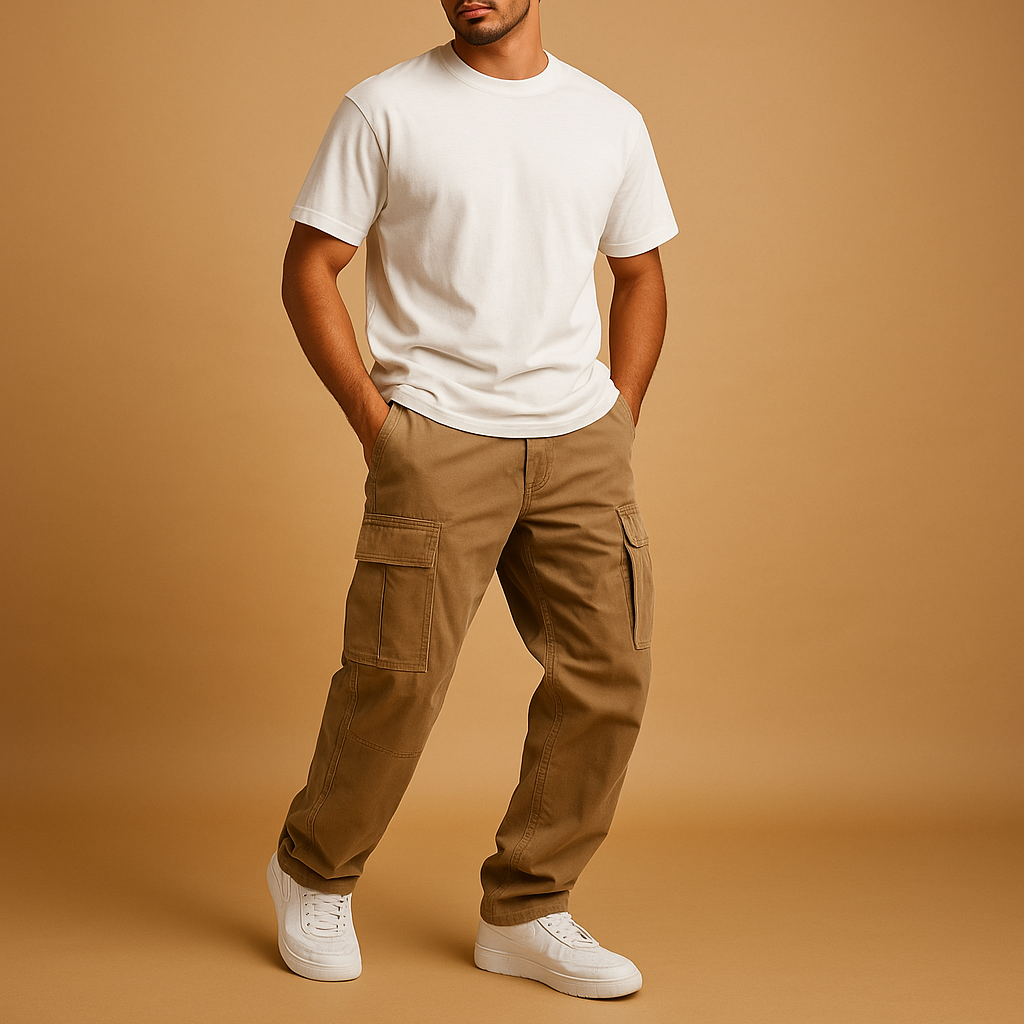 Pantaloni Uomo Tasche Orientate Vestibilità Dritta