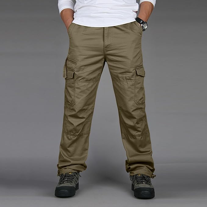 Pantaloni Cargo Uomo Tessuto Strutturato Vestibilità Dritta