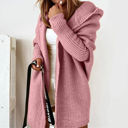 Cardigan Donna Lungo in Maglia con Cappuccio
