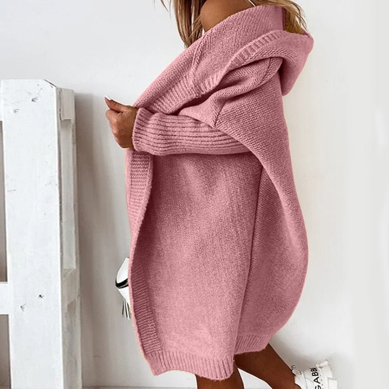 Cardigan Donna Lungo in Maglia con Cappuccio