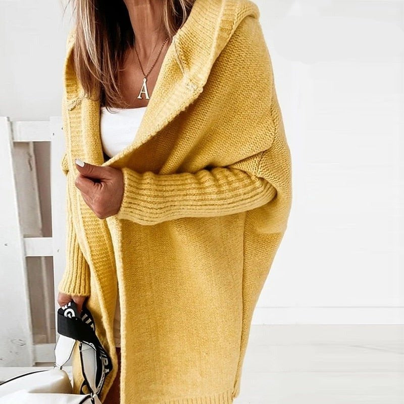Cardigan Donna Lungo in Maglia con Cappuccio