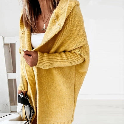 Cardigan Donna Lungo in Maglia con Cappuccio