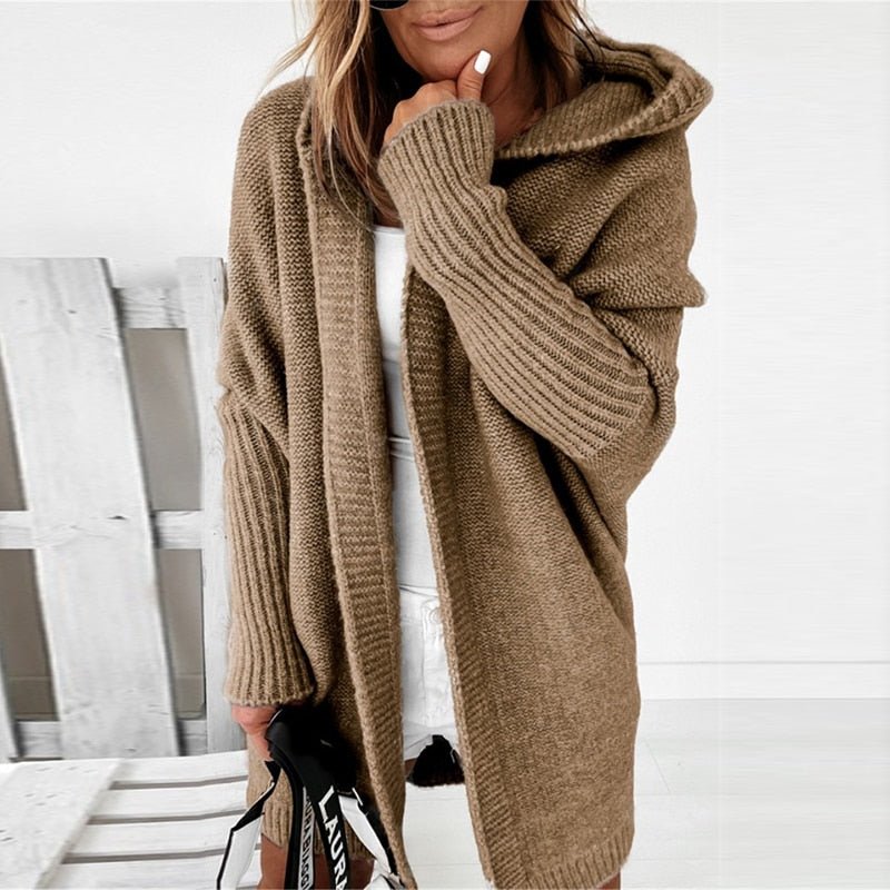 Cardigan Donna Lungo in Maglia con Cappuccio