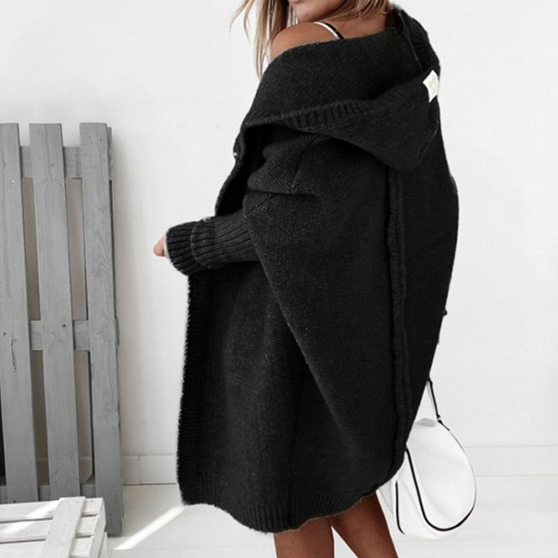 Cardigan Donna Lungo in Maglia con Cappuccio
