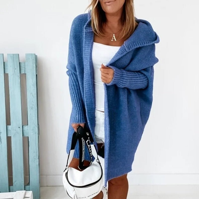 Cardigan Donna Lungo in Maglia con Cappuccio