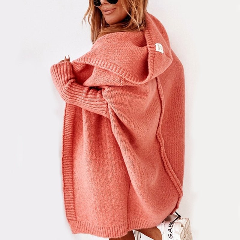 Cardigan Donna Lungo in Maglia con Cappuccio