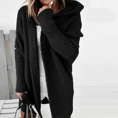 Cardigan Donna Lungo in Maglia con Cappuccio