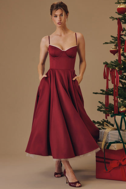 Abito Midi Donna Scollo a Cuore Elegante