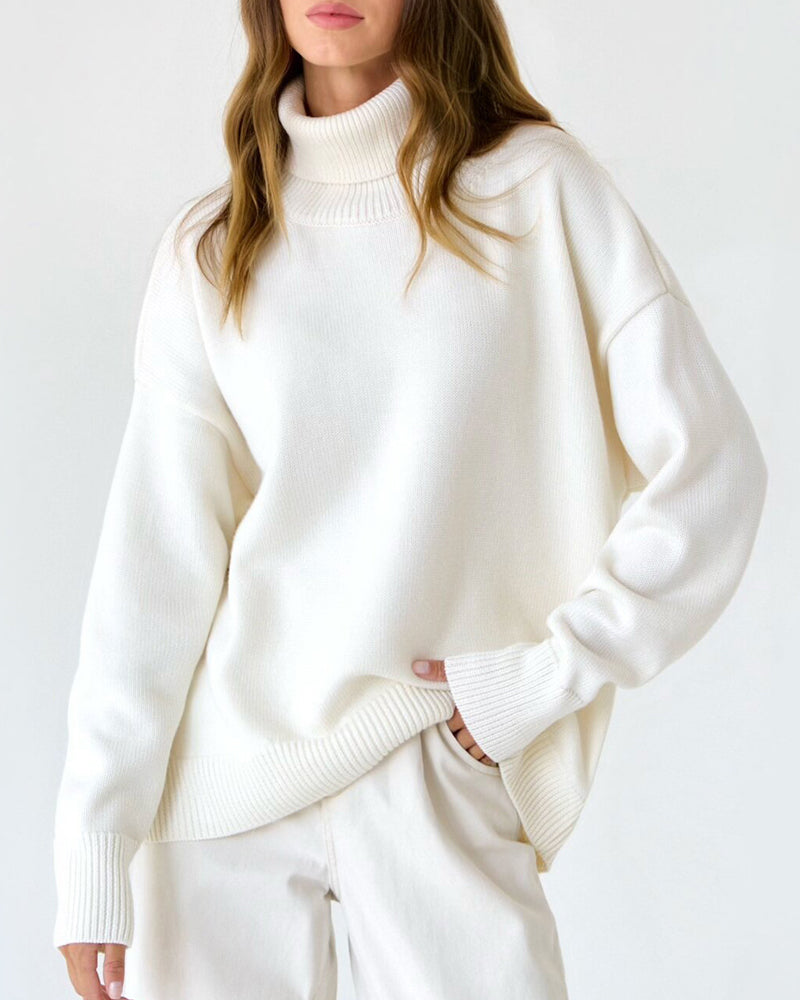 Maglione Oversize Donna Cotone Collo Alto Casual - Brentozzi