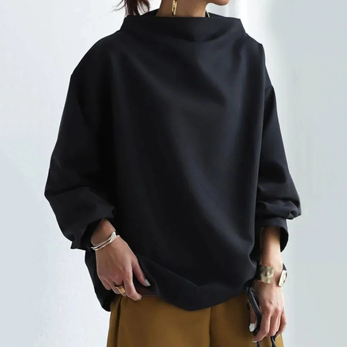 Maglione Donna in Cotone Collo Alto Casual Primavera