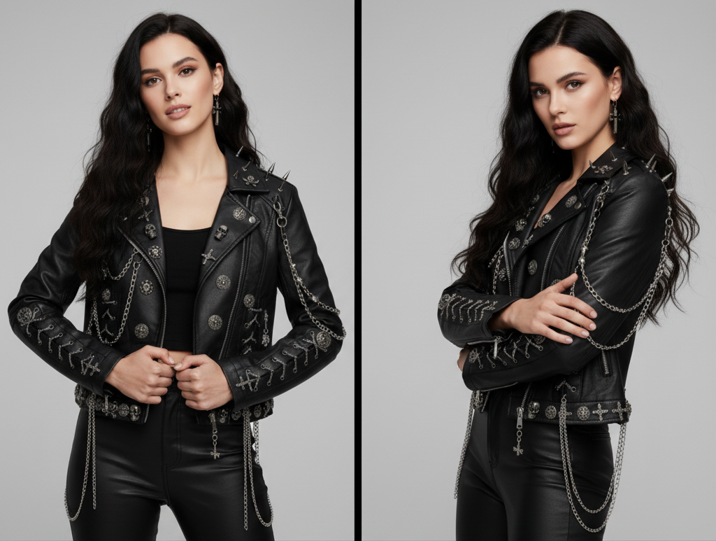 Giacca Unisex Biker con Elementi in Metallo