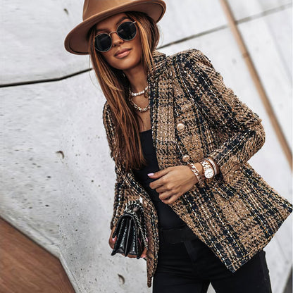 Blazer Donna in Maglia con Motivo a Quadri Vestibilità Classica