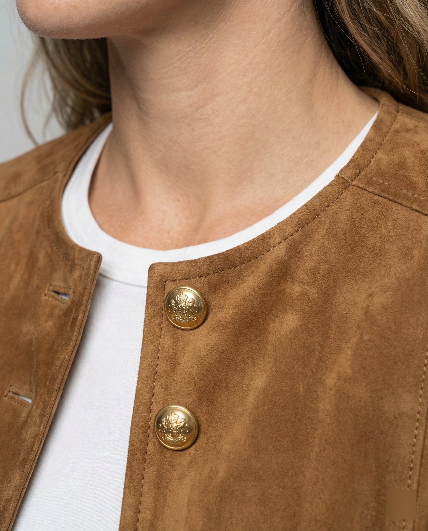 Giacca Donna in Pelle Scamosciata Bottoni