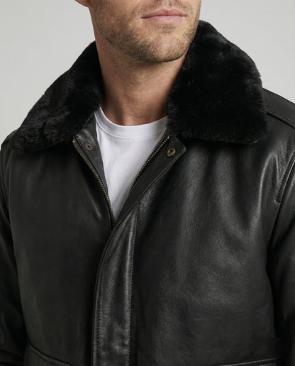 Giacca Pilota Uomo in Pelle con Collo Teddy