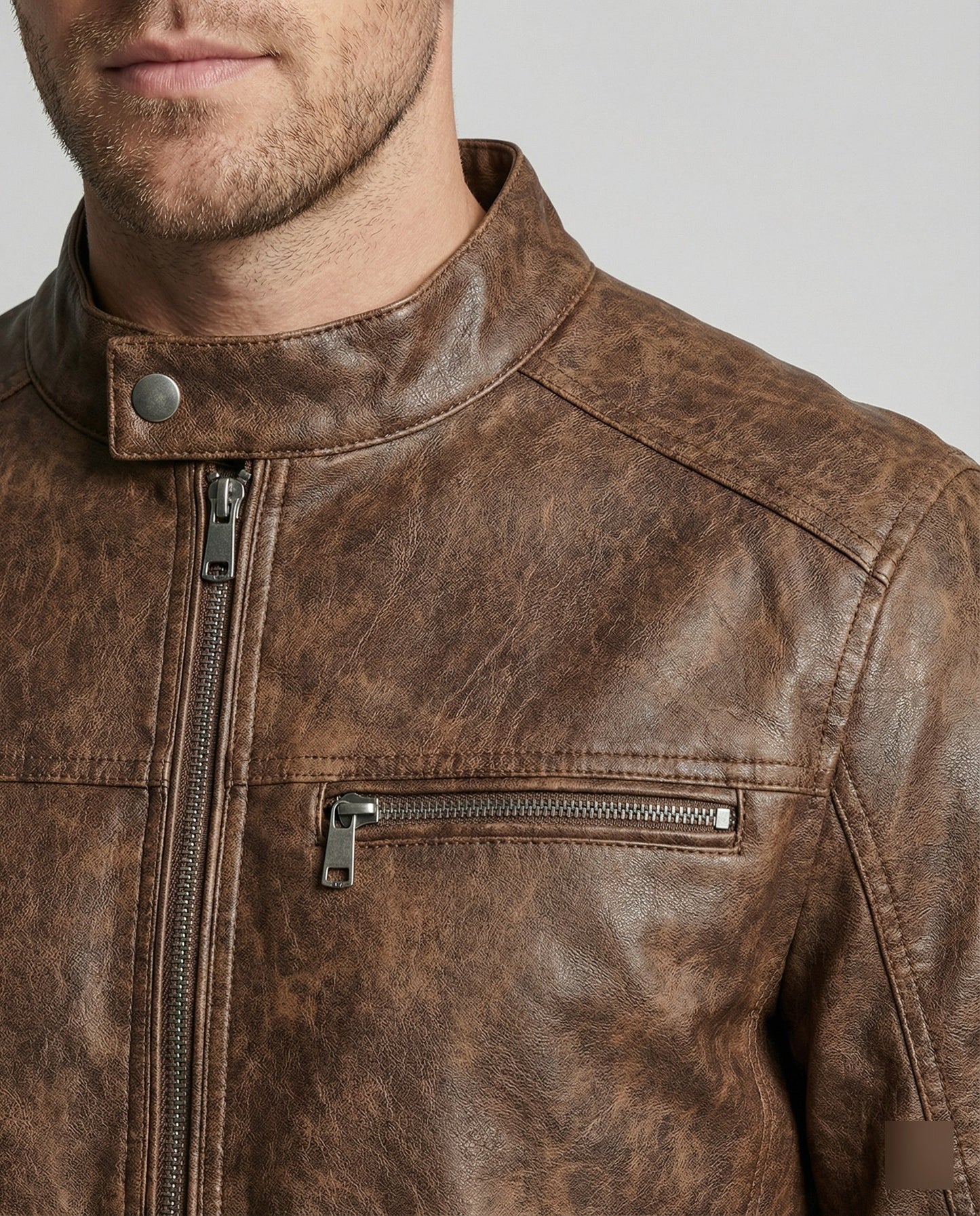 Giacca Vintage Uomo in Pelle Taglio Asimmetrico