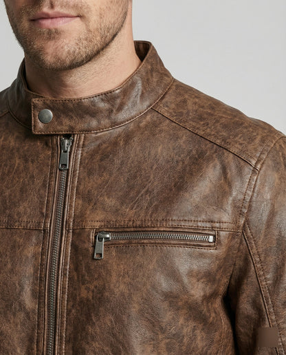 Giacca Vintage Uomo in Pelle Taglio Asimmetrico