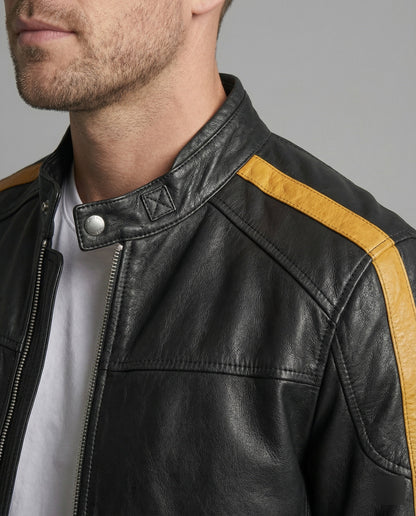Giacca Moto Uomo in Pelle Collo Alto