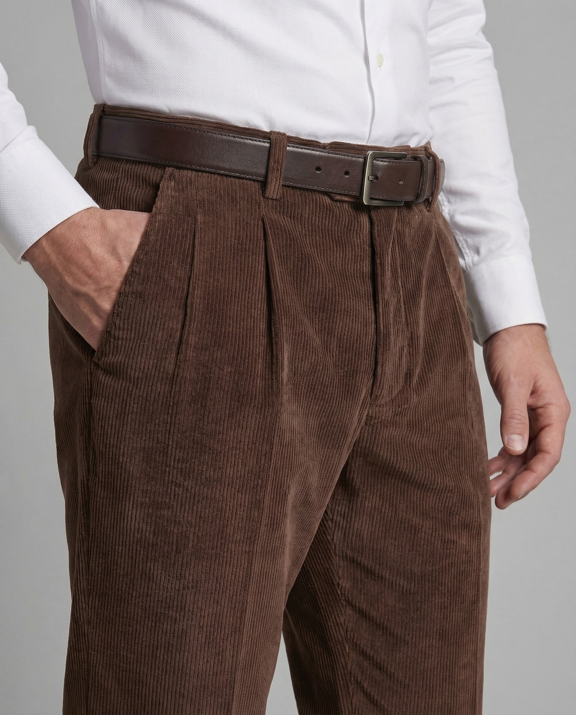 Pantaloni Uomo in Velluto a Coste con Passanti per Cintura - Brentozzi