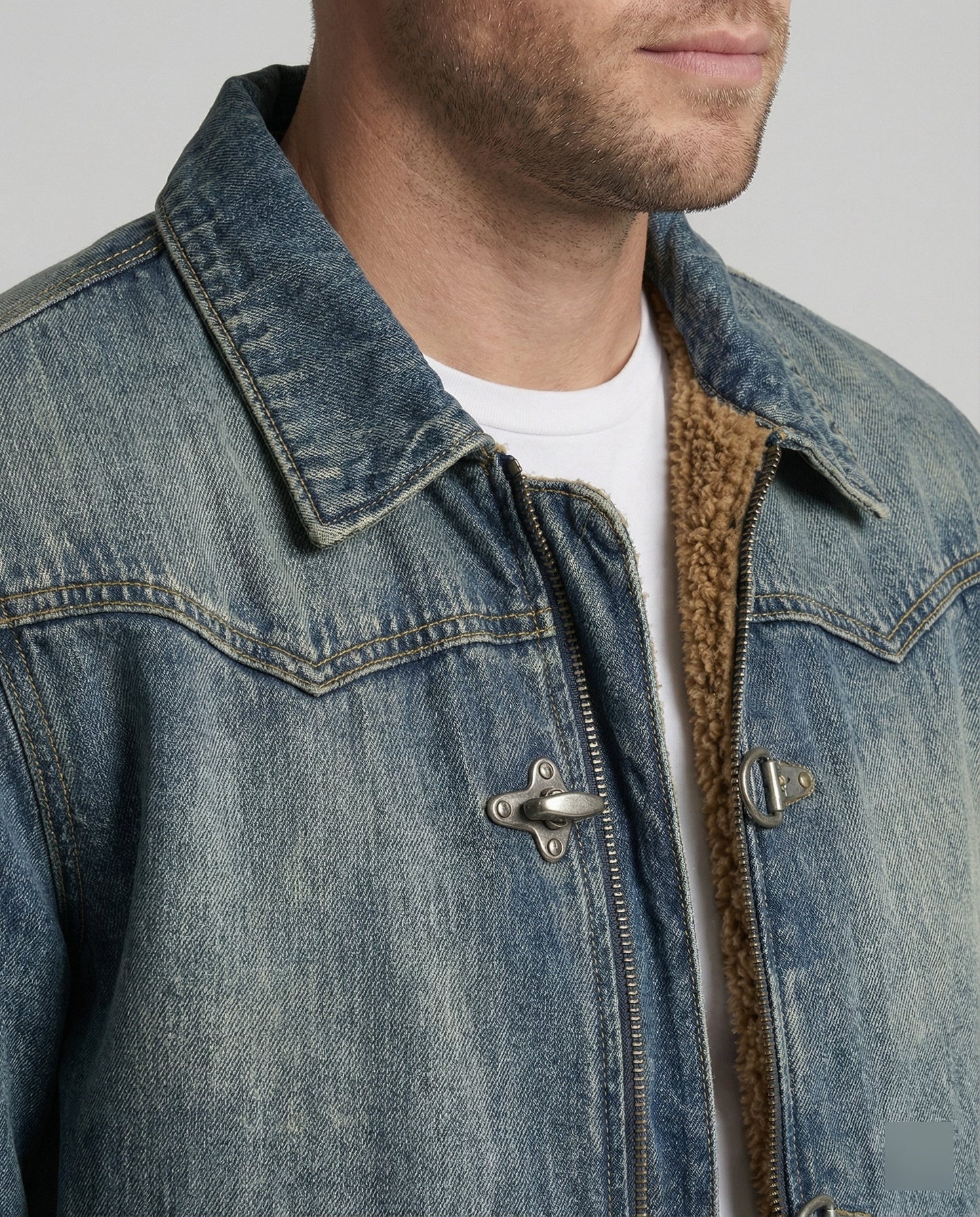 Giacca Bomber Uomo in Jeans con Fodera Teddy