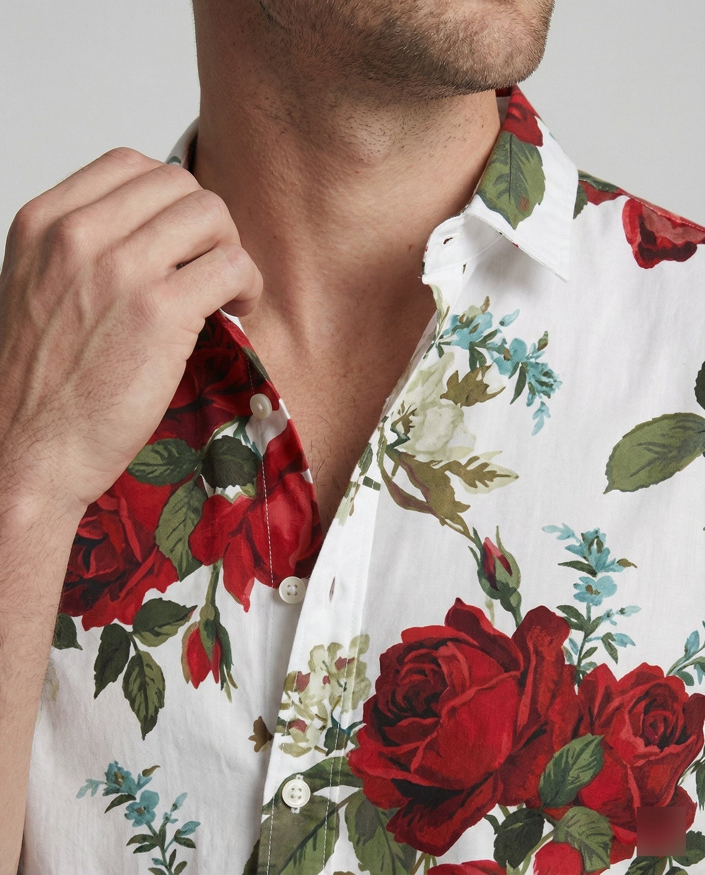 Camicia Uomo Manica Corta Fantasia Floreale Effetto Lino