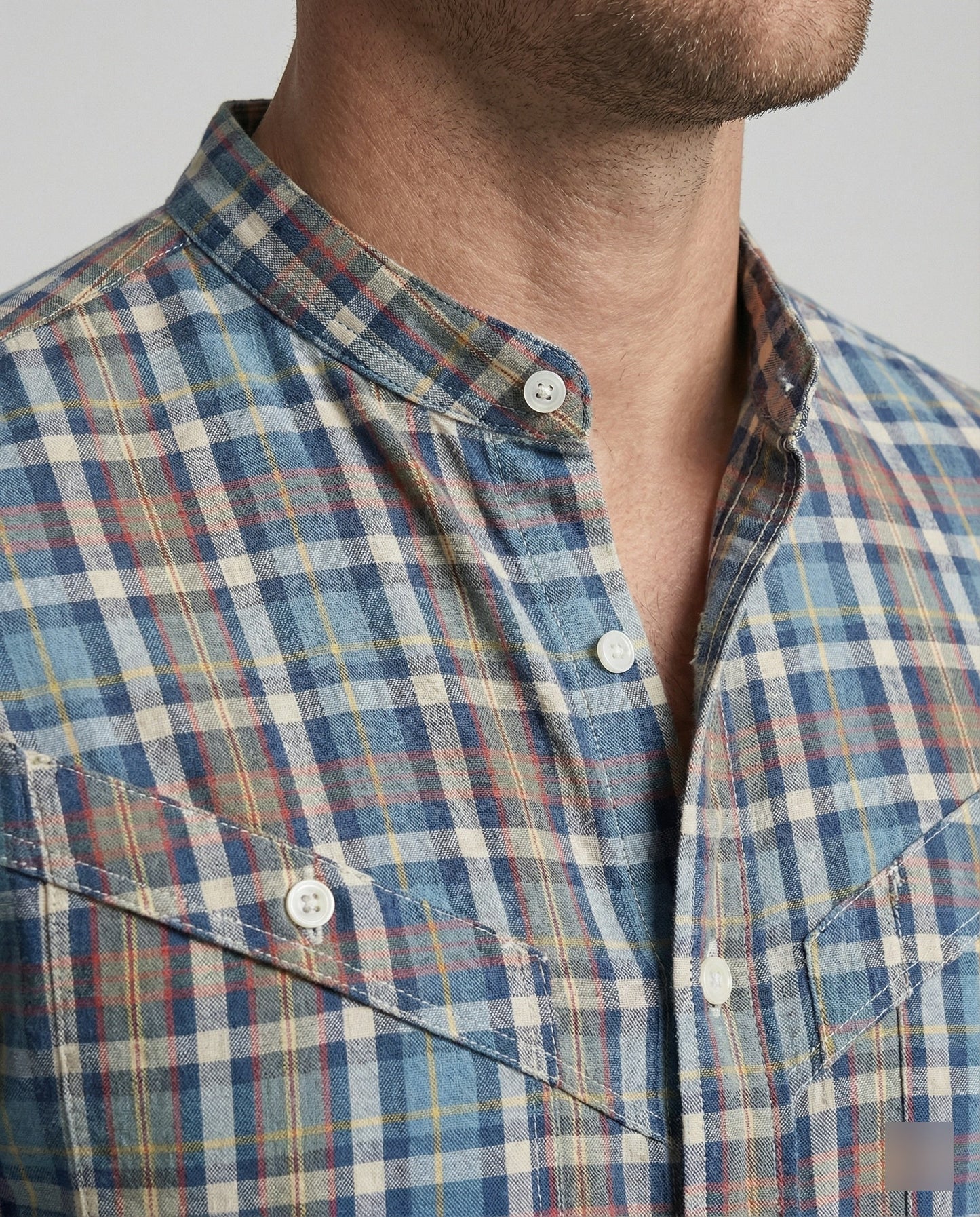 Camicia Uomo Manica Lunga Collo Coreano Quadri