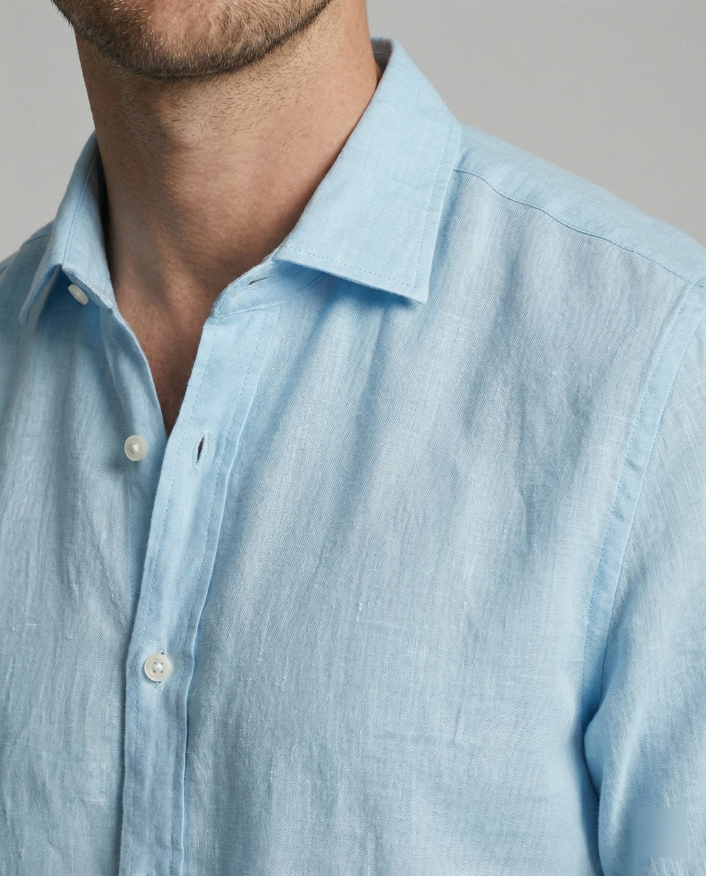 Camicia Uomo Lino Collo Coreano Manica Lunga