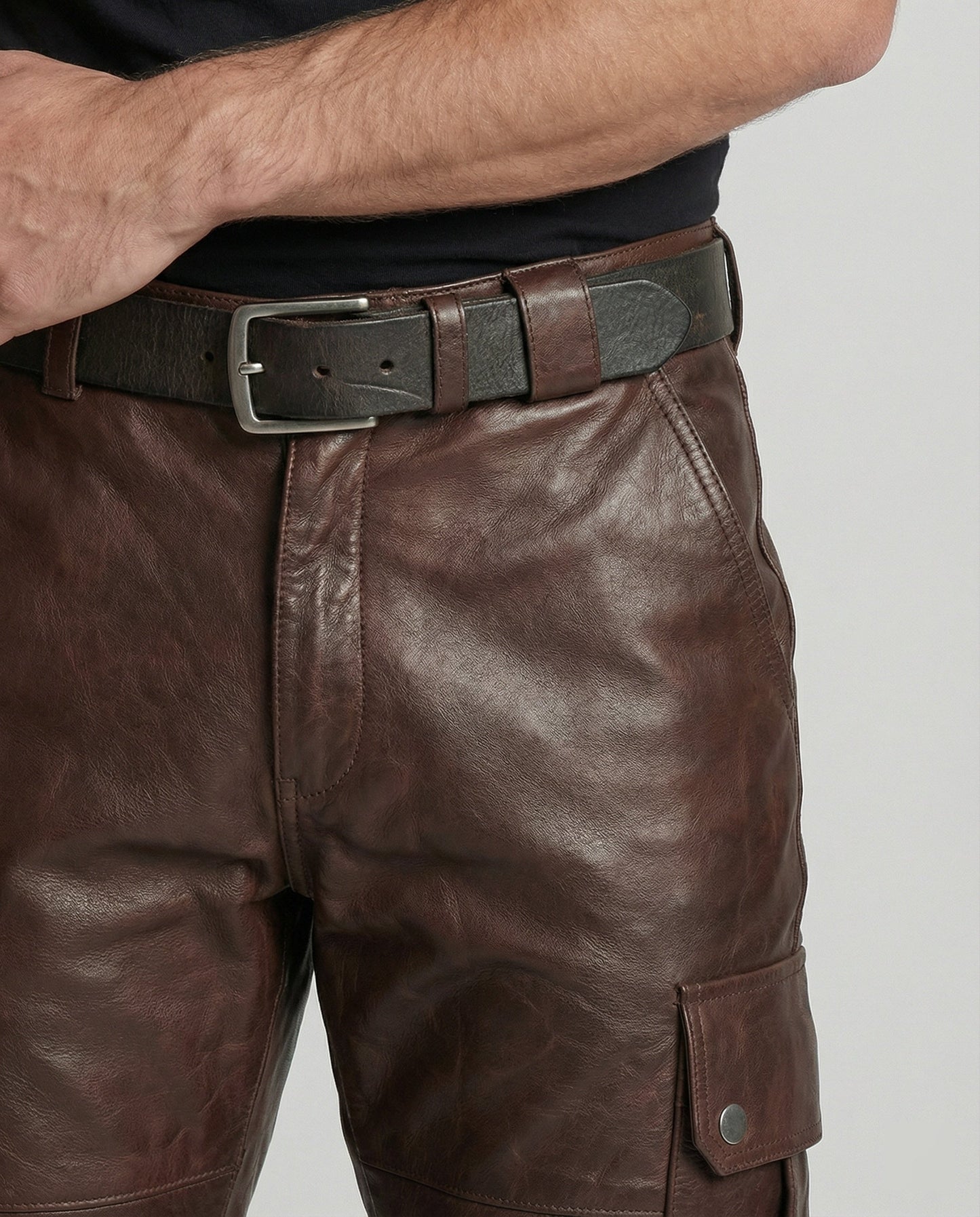 Pantaloni Cargo Uomo in Pelle con Tasche