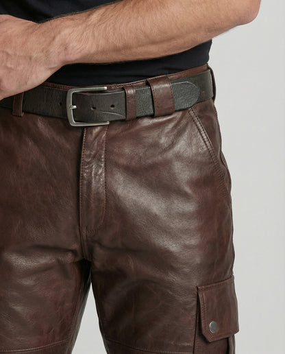 Pantaloni Cargo Uomo in Pelle con Tasche